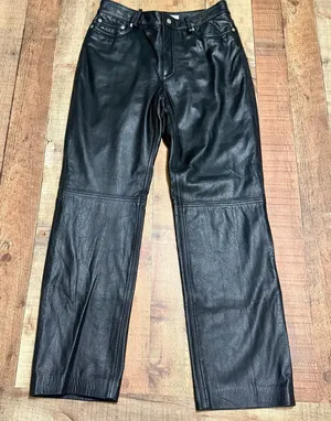 VINTAGE Tommy Hilfiger Women's Black Leather Pants Sz 6 Y2K Edgy Biker Grunge thumbnail 1