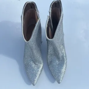 On 34th Aatira Tulip Silver Glitter Ankle Booties NEW thumbnail 5