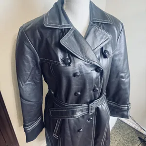 vintage 70s Flamingo Vina-Hide faux leather trench coat Brown Go-go fur‎ lined M thumbnail 3