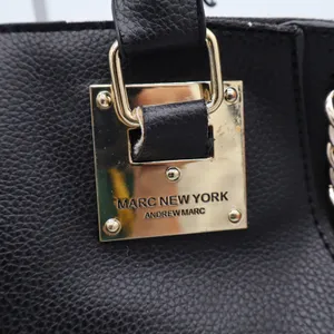 Marc New York Satchel Womens Large Black Pebbled Chain Accent Gold Hardware Fair thumbnail 2