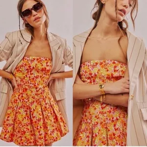 NWOT Free People Made Me Smile Printed Mini Dress Citrus Combo XL thumbnail 3