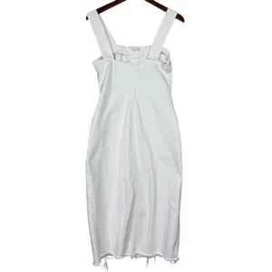 Zara Bodycon Overall Sleeveless Denim Midi Dress Raw Hem Button Down S White thumbnail 5