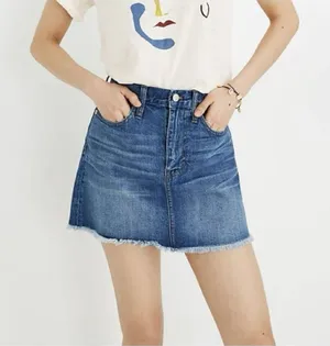 Madewell rigid denim A-line distressed raw hem skirt thumbnail 1