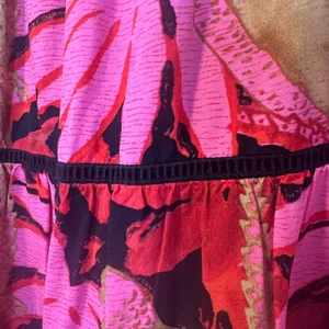 J Crew Size-S-M Tiered Midi‎ Skirt Pink Palm Tropical Print thumbnail 7