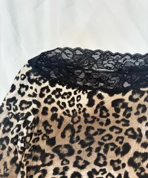 Y2K Tezenis Leopard Print Lace Long Sleeve Top Size S/M thumbnail 3