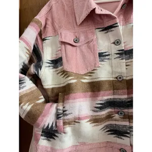 Umgee Pink Corduroy Cropped Flannel SW Jacket size Medium thumbnail 8