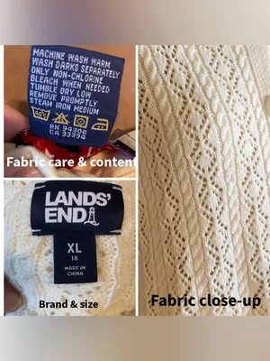 Lands' End Pointelle Knit Cotton Blend White Puffed Sleeve Cardigan (Xl) thumbnail 10