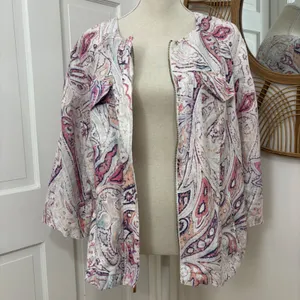 Chico's‎ Linen Zip Up Jacket Shacket Sz 3 (XL) Boho Chic Coastal Paisley Career thumbnail 4
