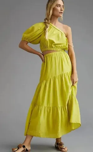 ANTHROPOLOGIE VELVET GRAHAM &‎ SPENCER Christa Maxi Dress Limelight One Shoulder thumbnail 1