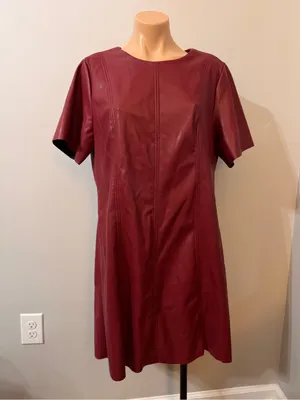 MSK Faux Leather Shift Dress Burgundy Red Large thumbnail 2