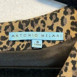 ANTONIO MELANI Dress Size 6 Black Brown‎ Sparkle Leopard Print 3/4 Sleeve V Neck thumbnail 5