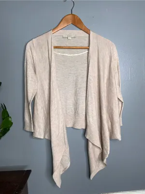 LOFT Cream Open-Front Draped Front Cropped Back Cardigan Medium thumbnail 2