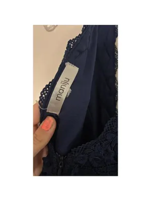 FLAW Juniors Maniju Navy Lace Evening Gown Mermaid High Slit Peekaboo Cut Out thumbnail 8