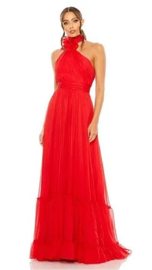 Mac Duggal 68209 Asymmetrical Halter Neck Tiered A Line Gown Size 10 thumbnail 1