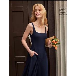 OGL Move Square Neck Flowy Midi Bra Dress Midnight Navy Blue Small NEW thumbnail 3