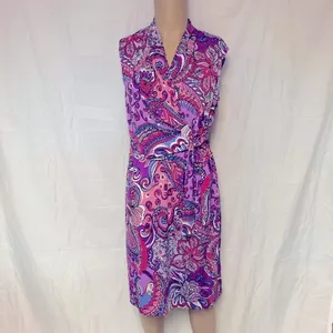 Karin Stevens Paisley Print Dress With Belt Size 10 thumbnail 13