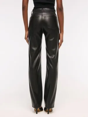 Abercrombie & Fitch The 90’s Ultra High Rise Straight Black Faux Leather Pants thumbnail 3