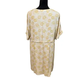 Entro Beige Yellow Linen Blend Dress Size Large Boho Chic Bohemian Sunburst Sun thumbnail 5