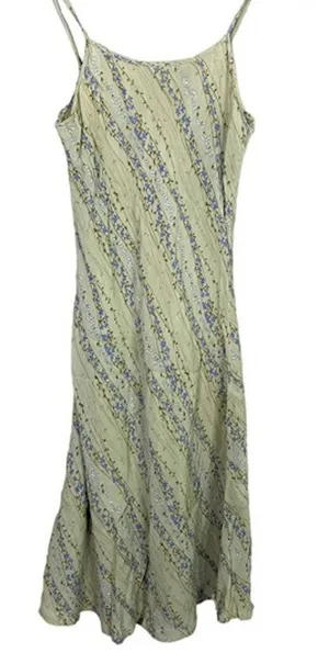 Zara Shimmery Floral Print Spaghetti Strap Slip Midi Dress Lined 10 Green Purple thumbnail 1