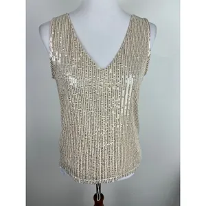 Champagne Gold Sequin V-Neck Tank Top Size Medium NWT Holiday Glam thumbnail 2
