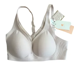 Cueply Women Beige Wireless‎ Seamless Bra Lace Trim Molded Cups Size Large NWT thumbnail 1