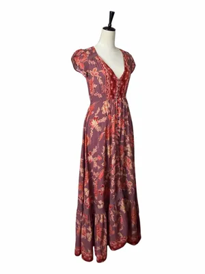Jaase Indie Button Front Maxi Dress Women’s Size XS Bohemian Maxi Brown Floral thumbnail 3