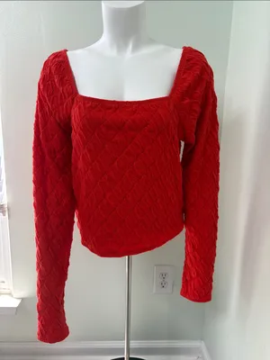 ANTHROPOLOGIE Maeve‎ Popcorn Long Sleeve Square Neck Red Tee Large thumbnail 5