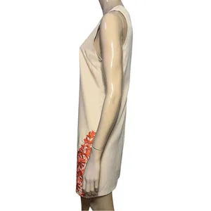 Lucy Paris Women’s Size L Cream Tan Orange Lace Hem Tank Sleeveless Sheath Dress thumbnail 3