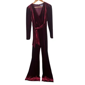 Antonio Melani Burgundy Red Velvet Long‎ Sleeve Wide Leg Jumpsuit Size 2 Holiday thumbnail 2