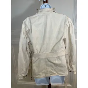 Zara Womens Beige Puff Sleeve Denim Jacket with Belt Size M thumbnail 2