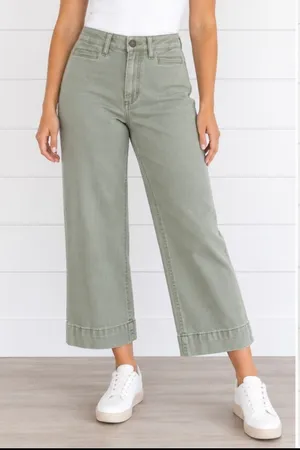 Oat New York wide leg olive green crop flat front pant 0/25 thumbnail 1