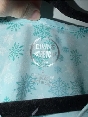 Aqua Floral Snowflake Scrub Top Blue thumbnail 4