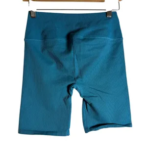 Alo Yoga Seamless Ribbed Blue High Waist 5” Favorite Biker Athletic Shorts Small thumbnail 5