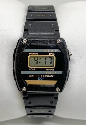 Vintage digital women’s watch black tone 27mm quartz black plastic band running thumbnail 1