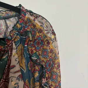 Democracy floral BoHo printed metallic thread sheer peasant blouse tunic thumbnail 3