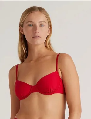 New Quince Women's Italian Demi Bikini Underwire Top Cherry Red Size XS thumbnail 1