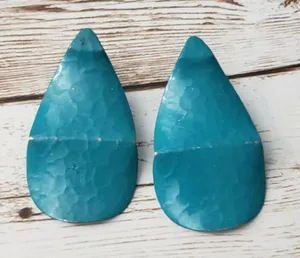 Vintage Stud Earrings For Pierced Ears - Teal Hammered Design thumbnail 1