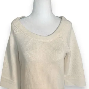 Strenesse Cream Cashmere Scoop Neck 3/4 Sleeve Sweater Knit Top Minimalist‎ 6 thumbnail 3