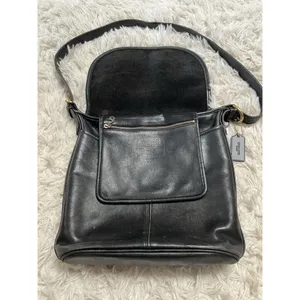Vintage 90’s Coach Black Flap Leather‎ Bag Made In USA Y2K thumbnail 10