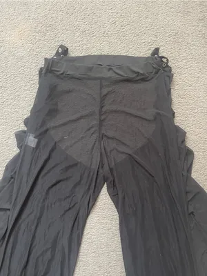 Black Women's Flowing Ruffle sheer mesh Wide-Leg see thru Pants XL thumbnail 2