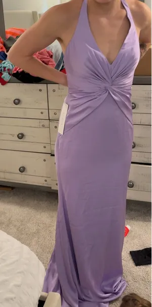 Lilac Satin Halter Bridesmaid Dress thumbnail 4