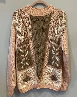 Women's Multicolor Knit Sweater pink and taupe vintage thumbnail 1