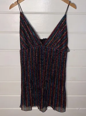 Forever 21 NWT shiny foil rainbow spaghetti strap mini dress thumbnail 8