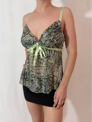Green Snakeskin Print Mesh Sheer Fairy Y2K Festival Cami thumbnail 2