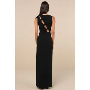NWT Lulus Perfected Poise Black Bow Cutout Column Maxi Dress Whimsigoth Party M thumbnail 3