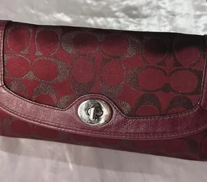 Vintage Y2K Coach Signature Burgundy Small Shoulder Bag/Wristlet Turnlock thumbnail 1