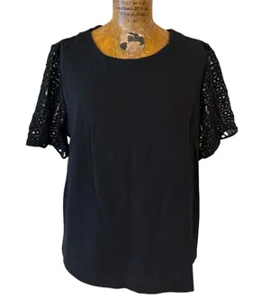 Womens J Crew Size Medium Shirt Top Black Short Lace Sleeve thumbnail 1
