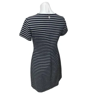 Tommy Hilfiger Women's Blue Striped Short Sleeve Split Neck Mini Sheath Dress 2 thumbnail 3