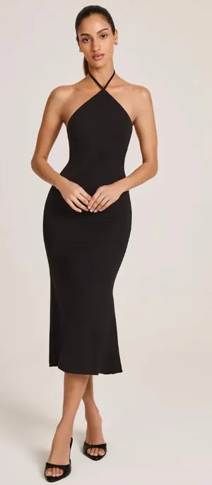 Oh Polly Karissa Modal Halterneck Midaxi Midi Dress Black Size XS Open Back CLM thumbnail 1