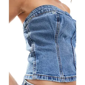 Abercrombie & Fitch NWT Strapless Denim Corset Top in Mid Wash Denim Size XS thumbnail 4